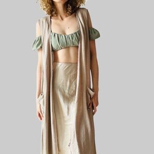 Lumiere Urban Outfitters Taupe Satin Trim Open Front Duster – NWT – Size M‎